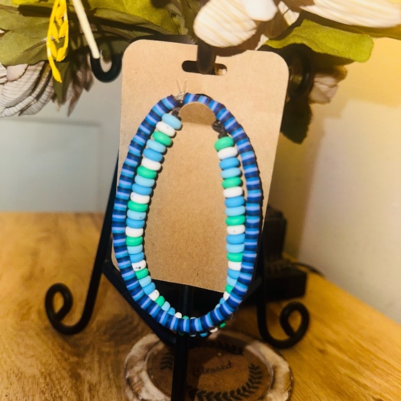Blue and Green Beaded stretch Bracelet set - Picture 1 of 1